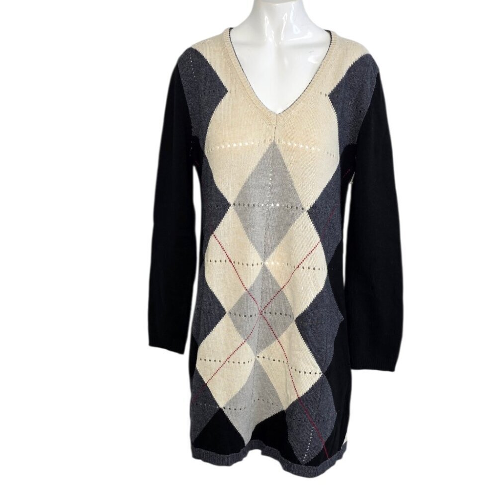 Twinset Simona Barbieri Wool Cashmere Blend Tunic, Open Back, Argyle, V-Neck, M